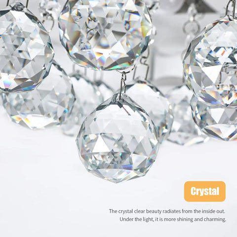 Close-up of crystal clear pendant detail on Led Flower Ceiling Light With Remote Dimmable Modern Flush Mount Chandelier