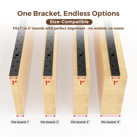 Heavy Duty Floating Shelf Brackets Set Black Metal Mantel Brackets For Hidden Shelving Mounting Decorative Floating Shelf Hardware 56x6x1 Inches Easy Drill Install demonstrating board size compatibility.