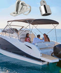 Bimini Top Hardware Set for Boats, 2 Deck Hinges With Quick Release Pins and Eye End Caps, 316 Stainless Steel on boat