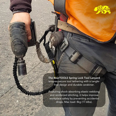 Tool Safety Lanyard With Carabiner Adjustable Loop For Working At Height 3 Ft Durable Pro Grade Lanyard in use on belt
