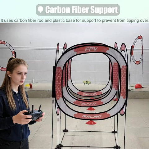 Woman using FPV Drone Kit For Outdoor Racing Obstacle Course Beginner Friendly Micro Quad Training Set with carbon fiber rings