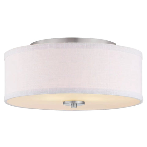Two Light Flush Mount Ceiling Light With Summer Linen Shade In Brushed Nickel Finish For Kitchen Hallway And Interior Living Spaces
