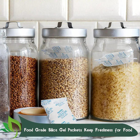 Rock Solid Food Grade Silica Gel Desiccant Packets One Gram Each With Two Hundred Fifty Total Sachets To Keep Your Stash Bone Dry And Secure Against Moisture in jars with grains.