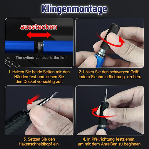 Knockout Quality Model Scriber Featuring A Slick Hook Tip 015 Millimeter Tungsten Steel Blade Panel Line Tool instructional steps with detailed images.