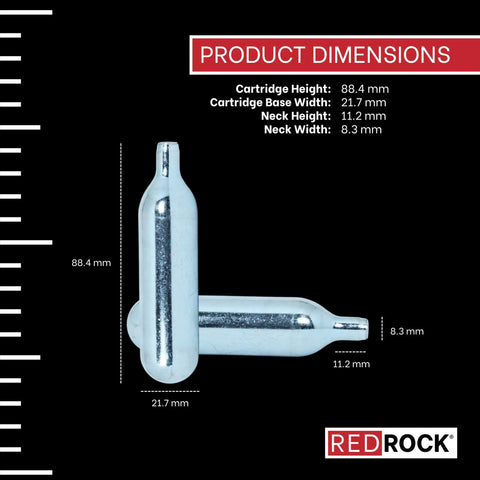 Dimensions of Thirty Pack Of 16 Gram Unthreaded CO2 Blasters on a scale, showing height and width measurements.