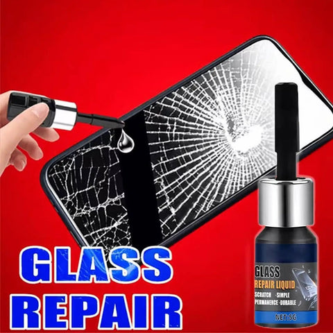 3 Pcs Universal Phone Screen Scratch Removal Gel applied on cracked screen, showing repair process with liquid drop.