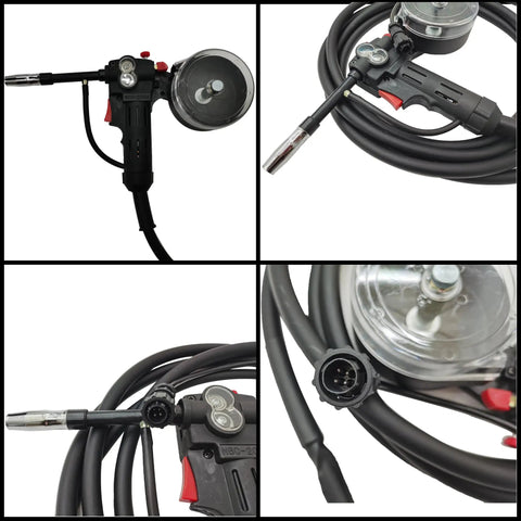 Aluminum Spool Gun for Miller 210 Spoolmate 3035, 5M Cable, DC24V, Easy Install Torch with visible nozzles and connectors.
