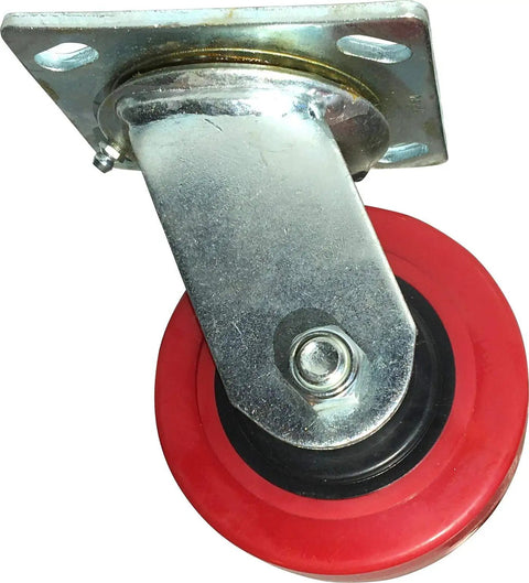 Heavy Duty Workhorse 4 Inch Swivel Polyurethane Caster With A Rock Solid 600 Lb Load Rating and Chemical Resistant Red Tread.