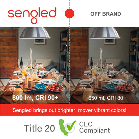 Comparison of Sengled and off-brand lighting, showcasing No Hub Smart Light Bulb For Google Home Control, WiFi LED A19 Bulb.