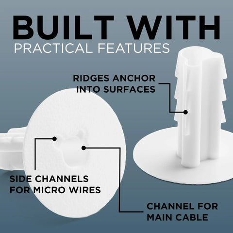 Front view of white RG6 coax feed-through bushing set: round disk with center hole and ribbed wall insert