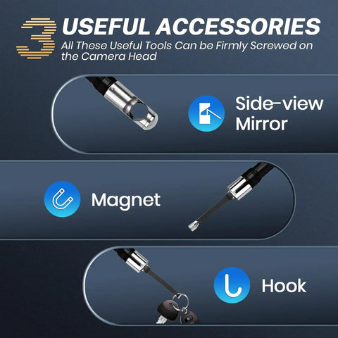 MV108S 1920P USB Endoscope Camera With 8.5mm Lens IP67 Waterproof Borescope 39.5 Inch Flexible Snake Cable with mirror, magnet and hook attachments