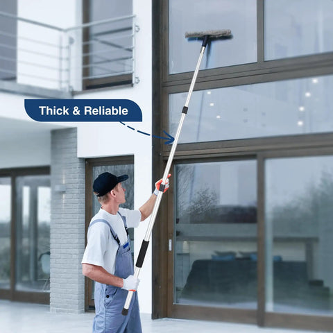 Man using 12Ft Telescopic Extension Pole With 3 To 8 Ft Adjustable Reach For Painting And Cleaning on window