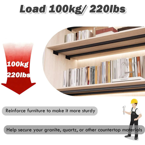 Heavy Duty Universal Shelf Brackets With Adjustable Support Poles For Countertops 100kg load capacity image featuring storage shelves.