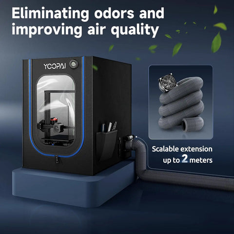 Top Notch 3D Printer Enclosure For Creality Ender 3 With Slick Ventilation Kit And Crisp Led Lighting To Monitor Workflows Easily And Catch Filament Glitches Without Any Fuss At All. Enclosure with ventilation hose and led light.