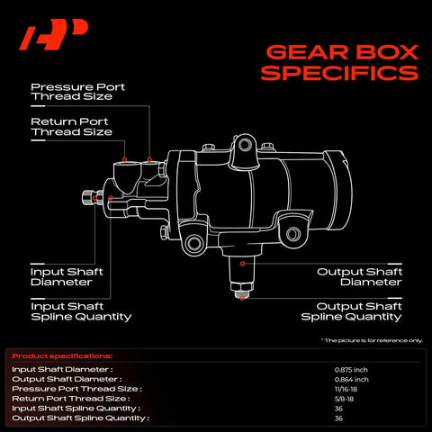 Detailed specifications of Heavy Duty Power Steering Gearbox for Chevy Camaro Chevelle El Camino Malibu Monte Carlo 1964 1976.