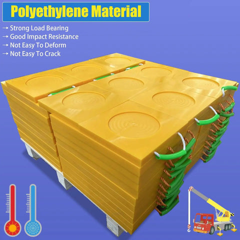 Rock Solid Outrigger Pads For Cranes And Boom Lifts Heavy Duty Camper Leveling Blocks stacked showing grip handles and HDPE material.