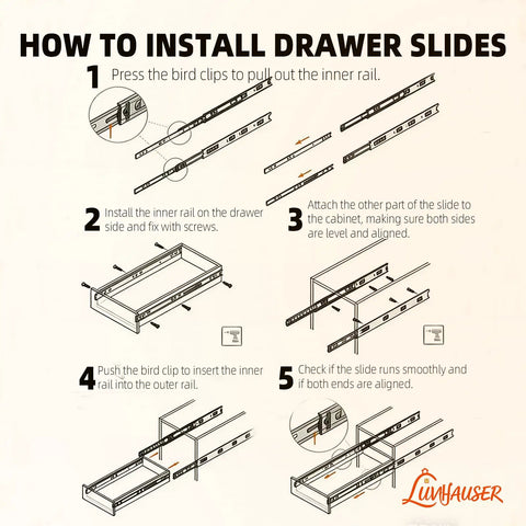 Beefy Full Extension Drawer Slides 20 Inch, Heavy Duty Drawer Runners, Side Mount Cabinet Rails For Kitchen, 1.77 Inch Wide, 100 Lb Capacity, Anti Rust And Long Lasting install diagram