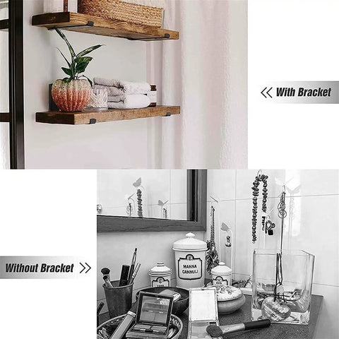 Knockout Heavy Duty Shelf Brackets For Floating Shelves Built Like A Tank With Solid As A Rock Iron Design Slick Industrial Wall Mount Brackets Black displayed in a bathroom setting.