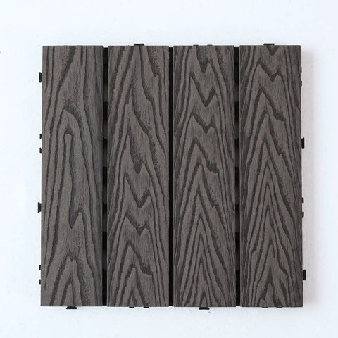Interlocking 12x12 Wood Plastic Composite Deck Tiles Set For Indoor And Outdoor Use Water Resistant Flooring Mocha Finish