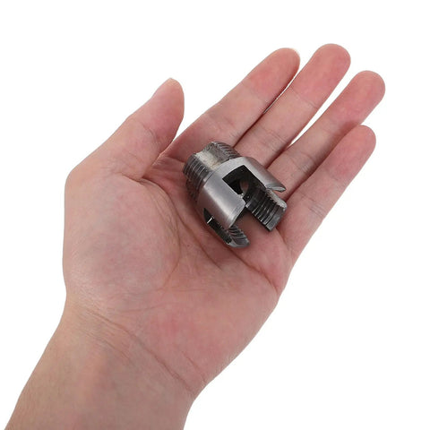 1 Set Internal External Pipe Thread Cutting Tools For 1/2 And 3/4 Inch Water Pipes held in hand, showing detailed threading and cut.