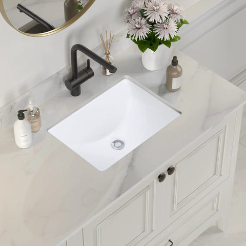 Undermount Rectangular White Ceramic Bathroom Sink For Small Vanities 20 By 15 Inch Porcelain Under Counter Basin with Overflow
