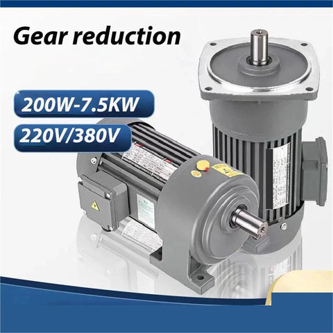 Heavy Duty Three Phase Gear Reducer Motor 380V Horizontal Variable Frequency Speed Control 100W To 7.5KW showing gear reduction and specifications.