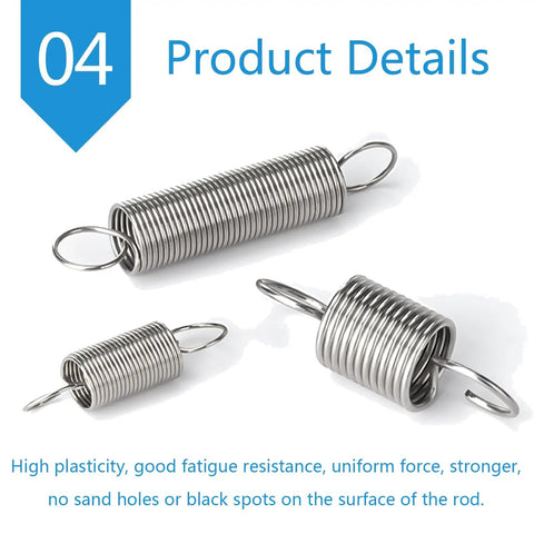 Heavy Duty Stainless Steel Dual Hook Tension Spring 12mm OD Extension Spring, detailed view with dual hooks for repairs.