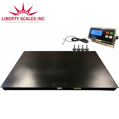Heavy Duty Digital Floor Scale 5 X 5 Ft with LCD display and connectors for warehouse shipping and pallet weighing.