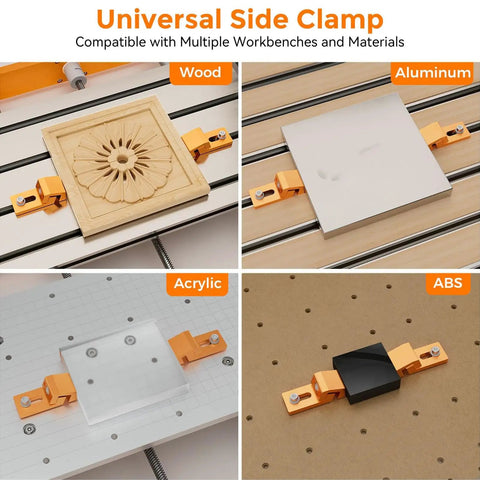 Cool Glomora 2Pcs Aluminum Tiger Claw Side Clamps For 3018 Pro Ultra CNC Machine securing wood, aluminum, acrylic, and ABS on T track.