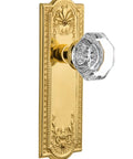 Meadows Plate With Waldorf Crystal Knob Privacy Door Hardware Set Stylish Two And Three Eighths Inch Backset Unlacquered Brass Finish