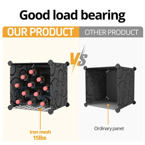 Comparison of Multipurpose Portable Cube Storage Organizer 14 Inch By 14 Inch Black vs ordinary storage, highlighting load capacity.