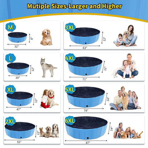 Size chart for Foldable Dog Pool 79 Inch By 14 Inch Large Non Slip Outdoor Bath Tub For Dogs And Pets, showing various dimensions.