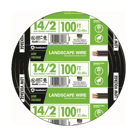 Southwire 14/2 100 ft landscape wire spool with black stranded copper, low voltage for outdoor use