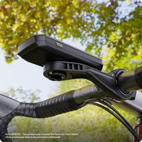 Flush Front Mount For Garmin Edge GPS bike computer attached to 31.8mm handlebar, secure low-profile cockpit on bike.