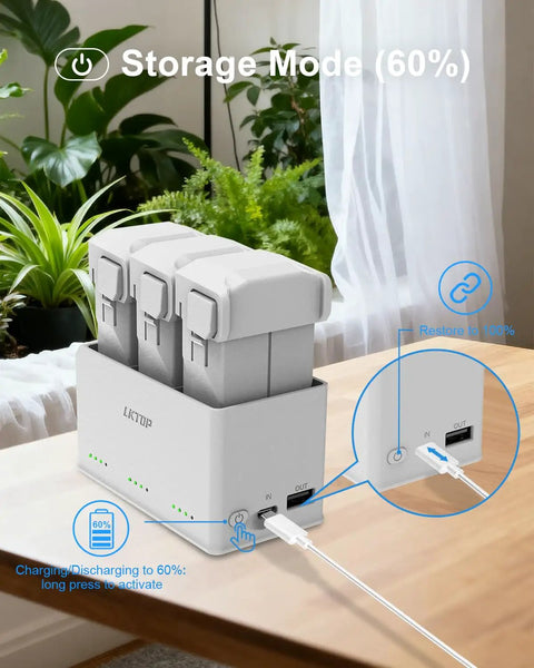 37W Mini Battery Charging Hub Kit For DJI Mini 5 Pro 4 Pro 3 Pro 3 Drones, storage mode display, USB-C connection