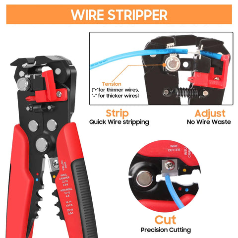 All In One Wire Crimping Kit With 340 Heat Shrink Connectors For Automotive, Marine And Electrical Repairs, Adjustable 3 In 1 Wire Stripper And Crimper Tool In A Portable Case