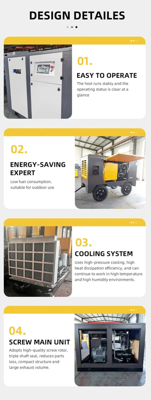 Heavy Duty Industrial Electric Air Compressor With Mobile Screw Design For Construction Mining And Drilling, showcasing operational features.