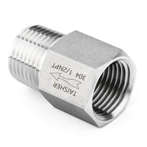 TAISHER stainless steel 1/2 in NPT male x 1/2 in NPT female check valve, hex body, side view