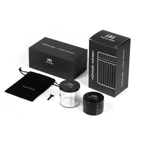 Herb Grinder Containers Multipurpose All In One Durable Metal Spice Mill With Stash Jar For Grab And Go Airtight Sealable Containers Two Point Two Inch Sharpstone Grinder With Accessories And Carrying Pouch Storage Case Included packaging and components.
