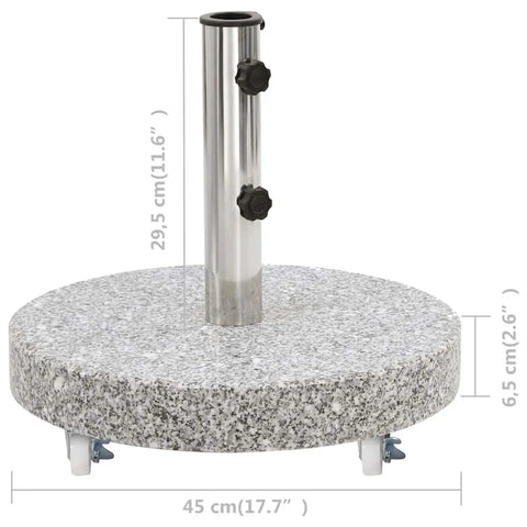 Rock Solid Granite Parasol Base Heavy Duty Umbrella Weight Plate With Smooth Rollers And Secure Locks Grey Stone Outdoor Stand dimensions.