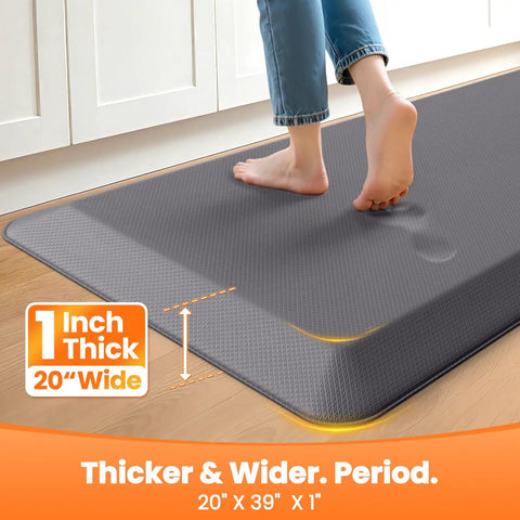Ultra thick 1 inch anti-fatigue kitchen mat, non-slip, grey