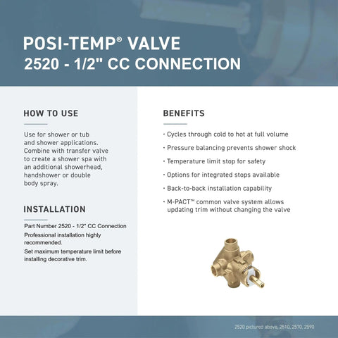 Diagram of PosiTemp Rough In Pressure Balancing Shower Valve For Half Inch CC Connection Behind Wall Install A DIY Upgrade