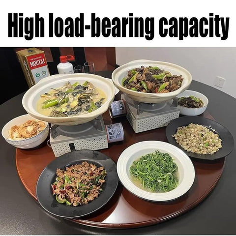 Silent Spin Premium Wooden Lazy Susan Rotating Serving Tray For Dining Tables, Round Tabletop Turntable Platter That Hits Different with dishes.