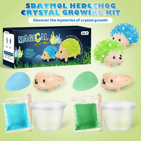 Crystal Growing Kit For Kids, Two Color Hedgehog Crystals Grow In 24 Hours, STEM toys with green and blue crystals