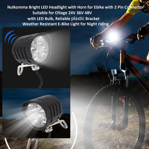 Bright 4 LED Ebike Front Headlight For 24V 60V E Bikes And E Scooters Waterproof 2 Pin Male Connector on bike