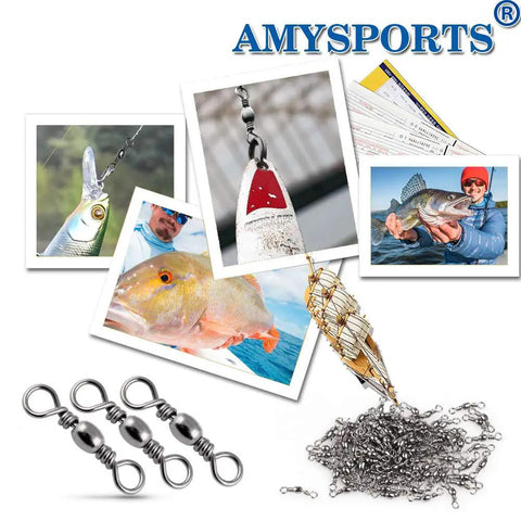 Beefy High Strength Fishing Swivels Set With Barrel Solid Ring And Rolling Line Connector Ideal For Saltwater And Freshwater Stainless Steel SUS304 With Black Nickel Finish 50 Pack 60Lb Capacity, three barrel swivels