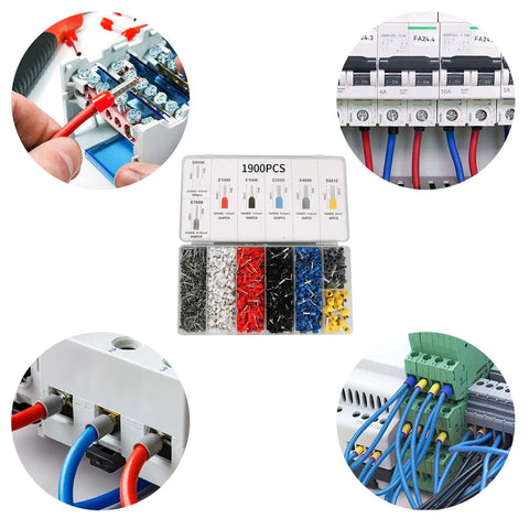 AWG22 Wire Ferrules Set 1000 Pcs Insulated Terminal Ends for electric and industrial wiring displayed with connectors