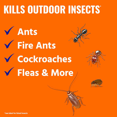 Ant Killer Plus Multi Purpose Outdoor Insect Control Granules image showing insects like ants, cockroaches, fleas with text descriptions