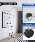 Extendable Aluminum Telescoping Ladder With One Button Retraction 12.5 Ft showing usage angle and anti-slip features
