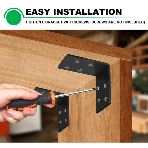 Flex Free Heavy Duty L Brackets 12 Pack 3x3 Inch Corner Angle Braces Black Metal Supports, easy installation with screwdriver.